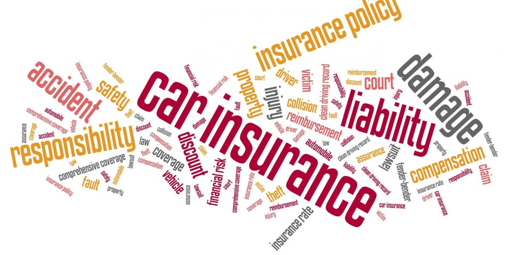 Car insurance policy concepts word cloud illustration. Word collage concept.