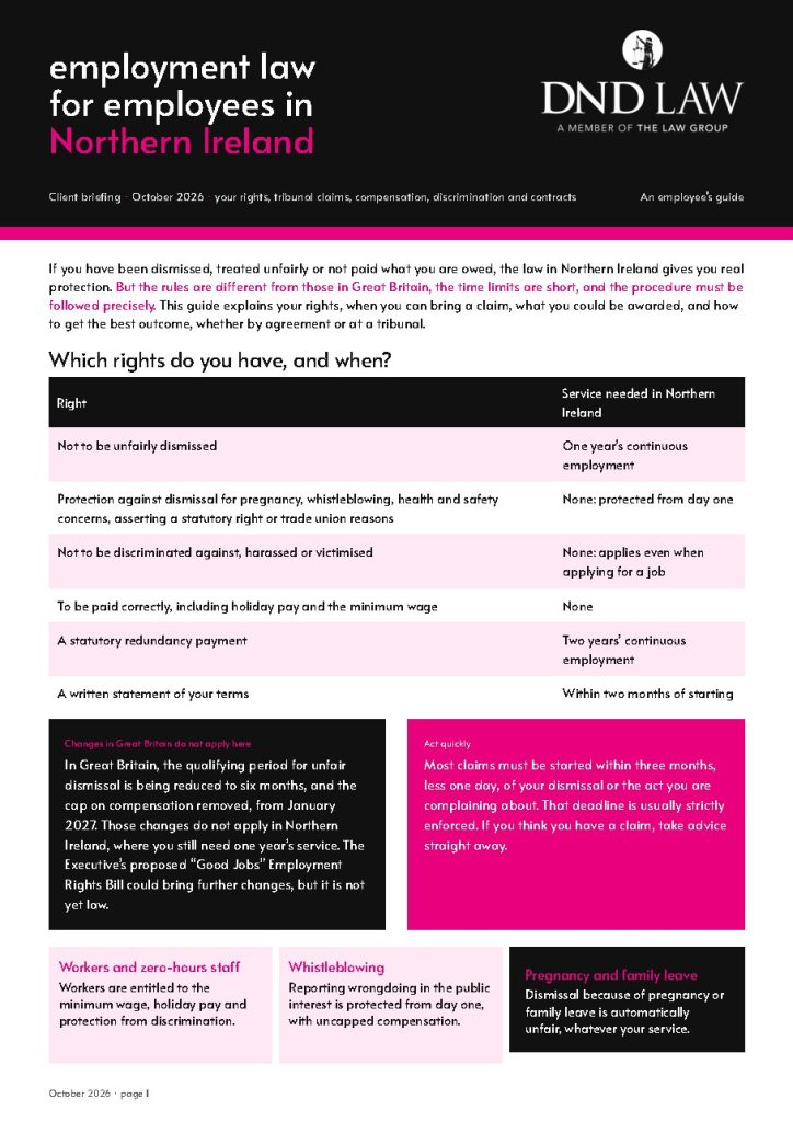 Employment Law for Employees in NI cover
