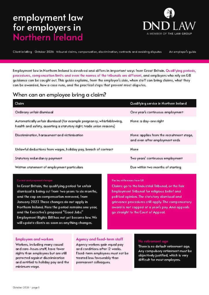 Employment Law for Employers in NI cover